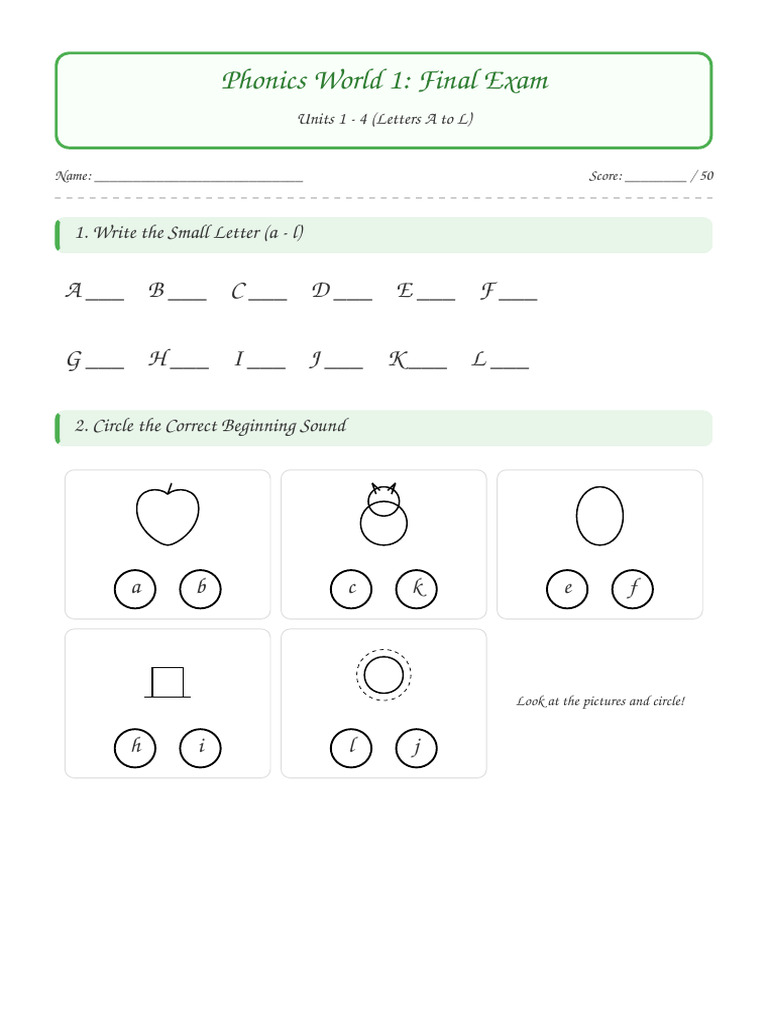 Oxford Phonics World 1 Exam a-L | PDF
