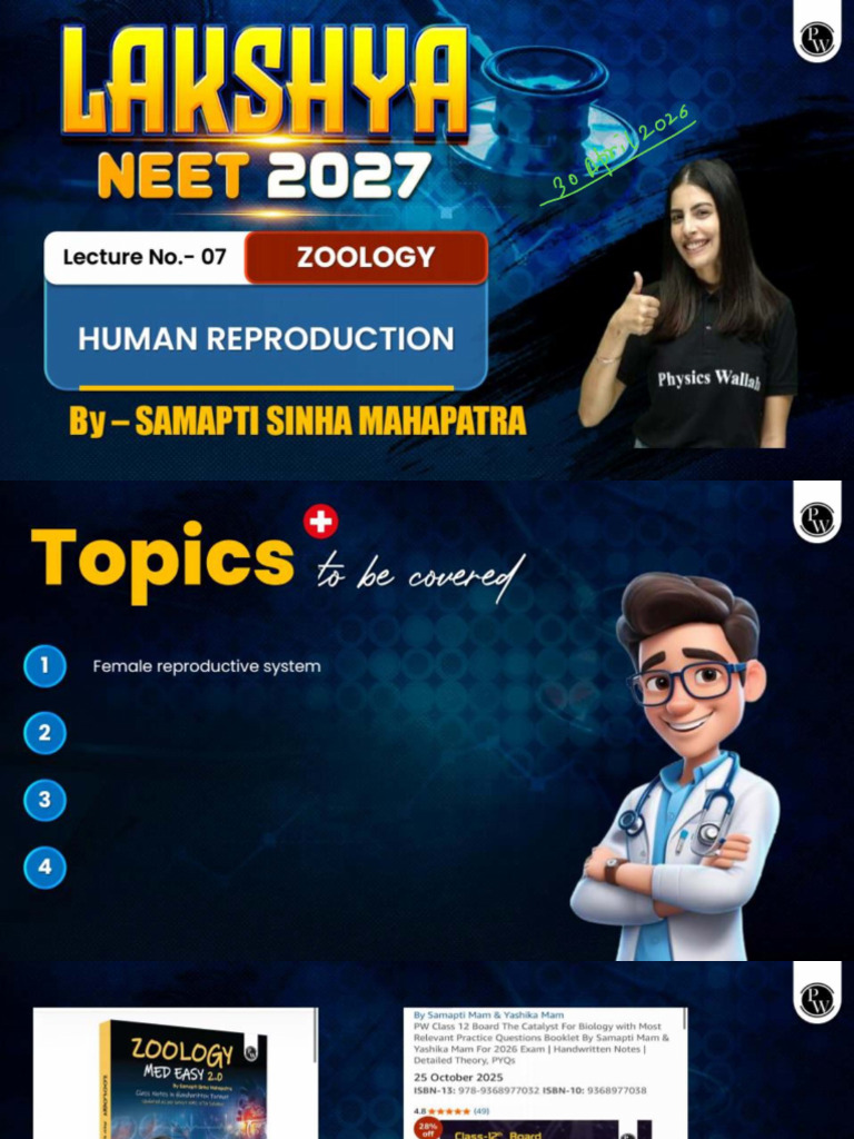 Human Reproduction 07 Class Notes Zoology by Samapti Sinha Ma'Am | PDF
