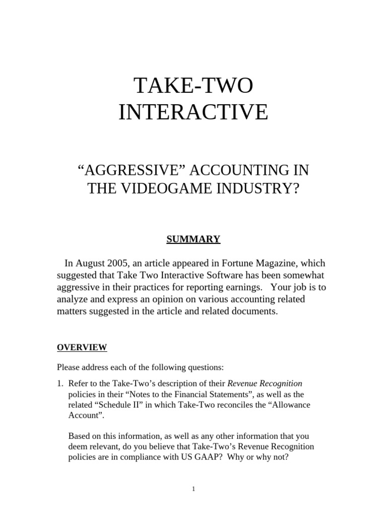 Take Two Interactive Case | PDF | Nintendo | Revenue