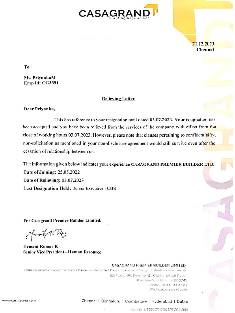 Relieving Letter | PDF