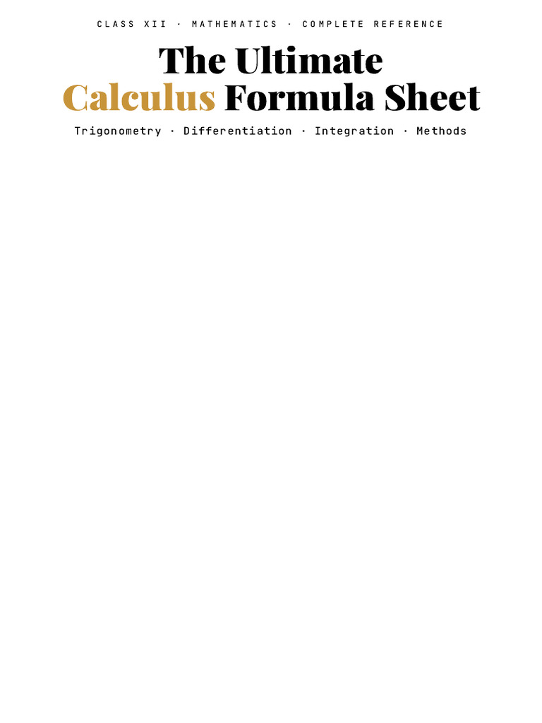 Calculus Formula Sheet | PDF | Trigonometric Functions | Trigonometry