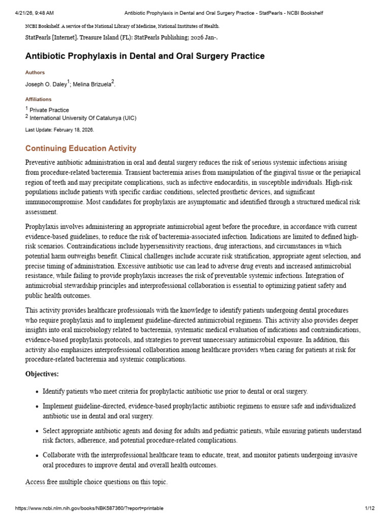 Antibiotic Prophylaxis in Dental and Oral Surgery Practice - StatPearls ...