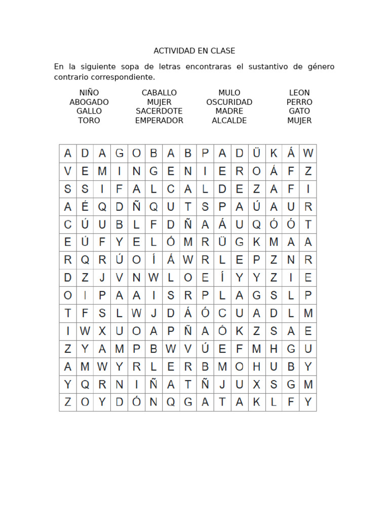 Sopa de Letras - Sustantivo | PDF