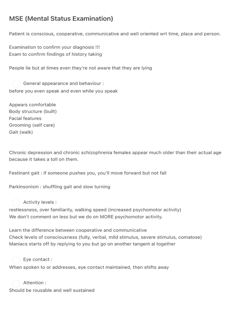 MSE (Mental Status Examination) | PDF | Mental Health | Neuroscience