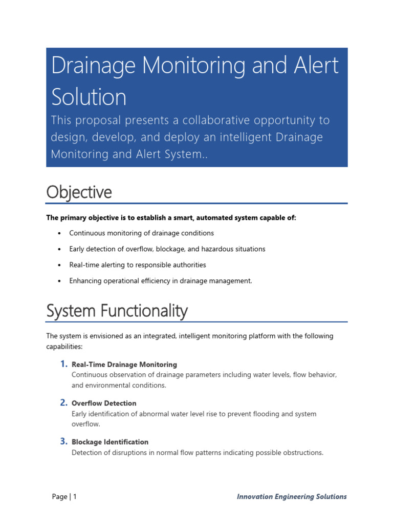 Drainage Monitoring and Alert Solution | PDF | Automation | Safety
