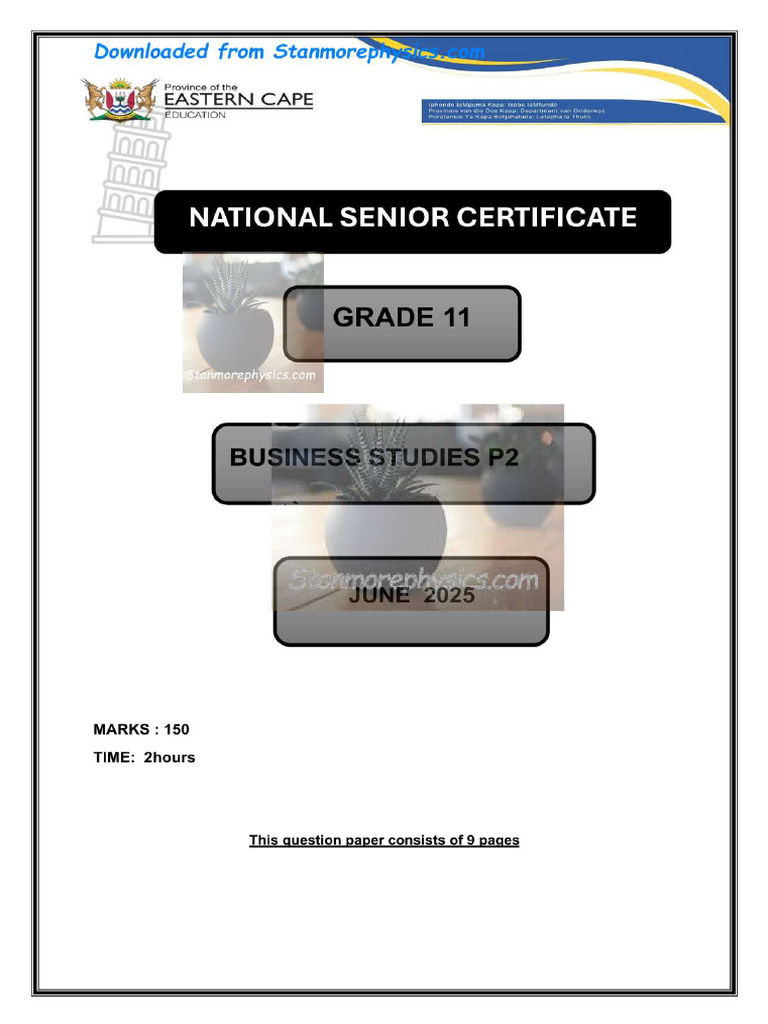 EC Business Studies Grade 11 June 2025 P2 and Memo | PDF