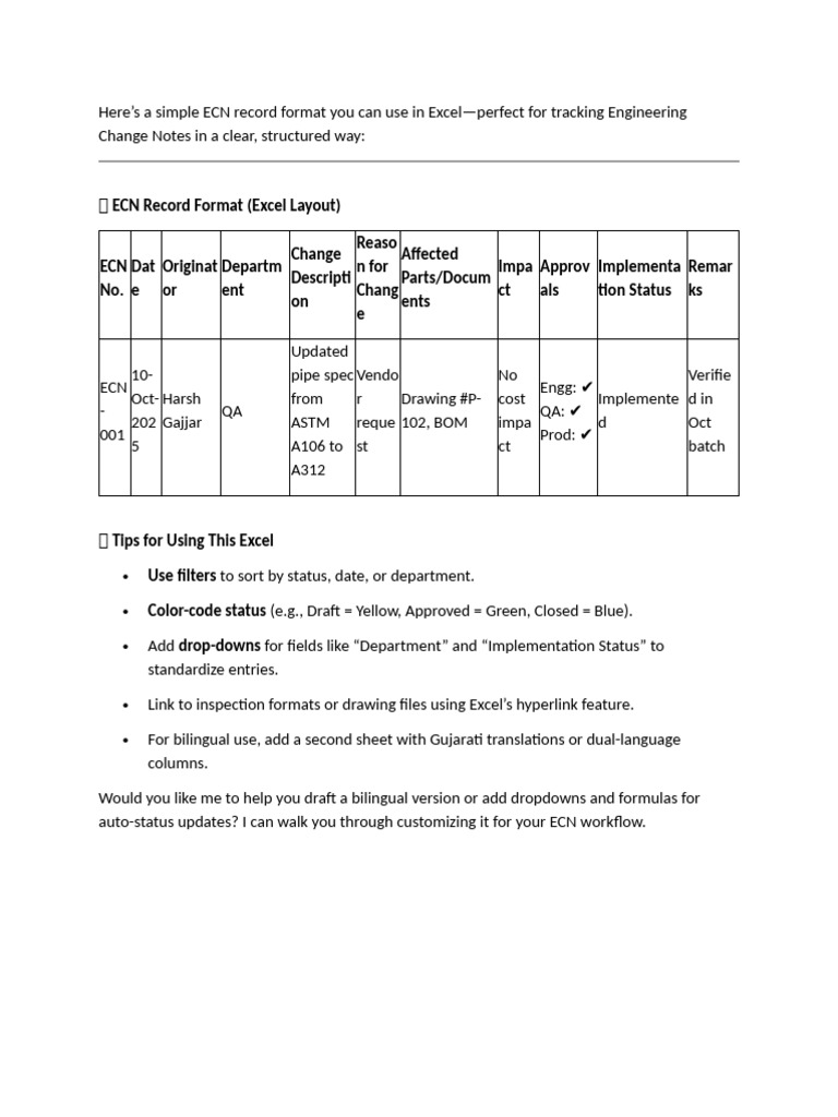 Ecn Record Maintain Example | PDF