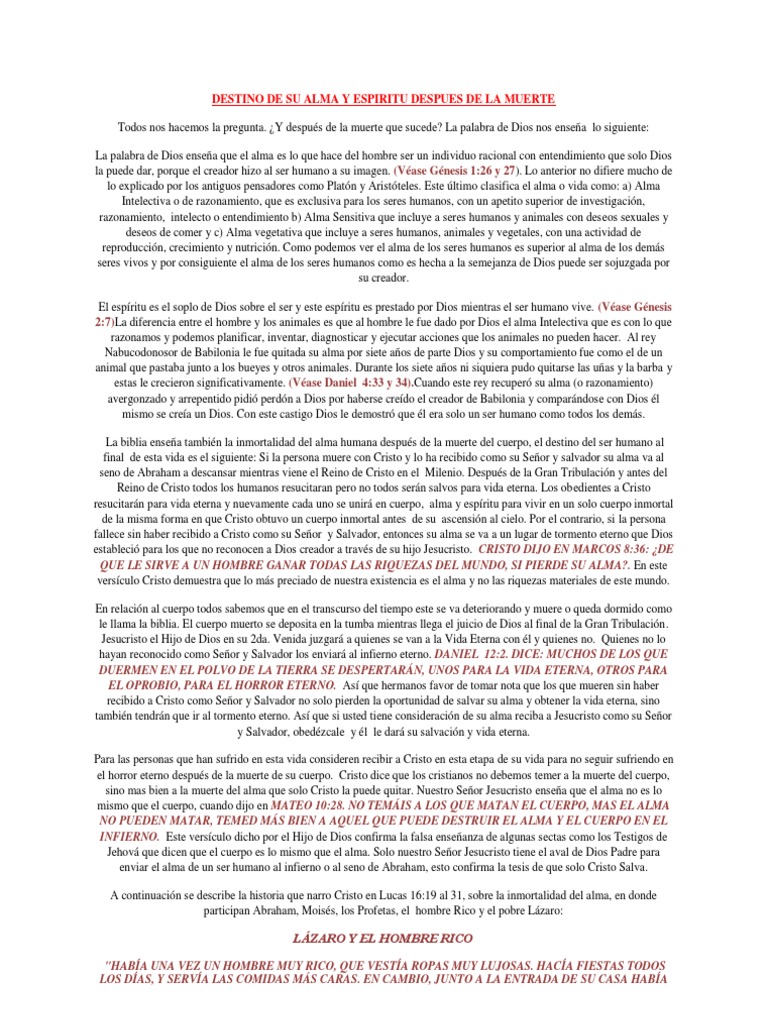 Destino de Su Alma y Espiritu Despues de La Muerte | PDF | Jesús | Alma