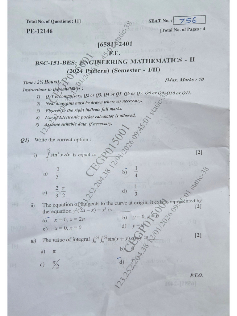 Maths 2 Pyq With Answers | PDF