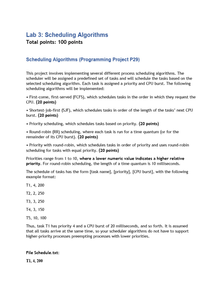 Lab 3 - Scheduling Algorithms | PDF