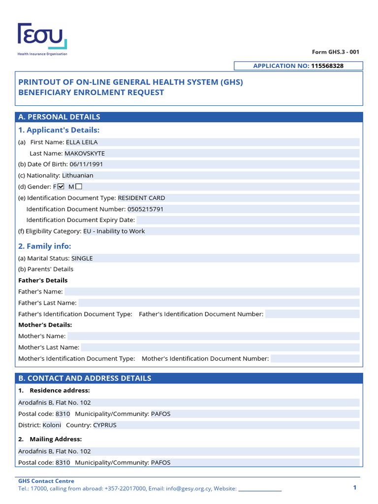Enrolment form Gesy | PDF | Identity Document | Government And Personhood