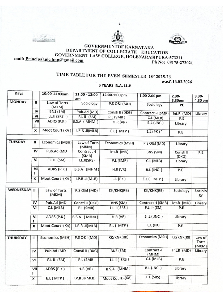 Time Tabale Even Sem 2026 | PDF