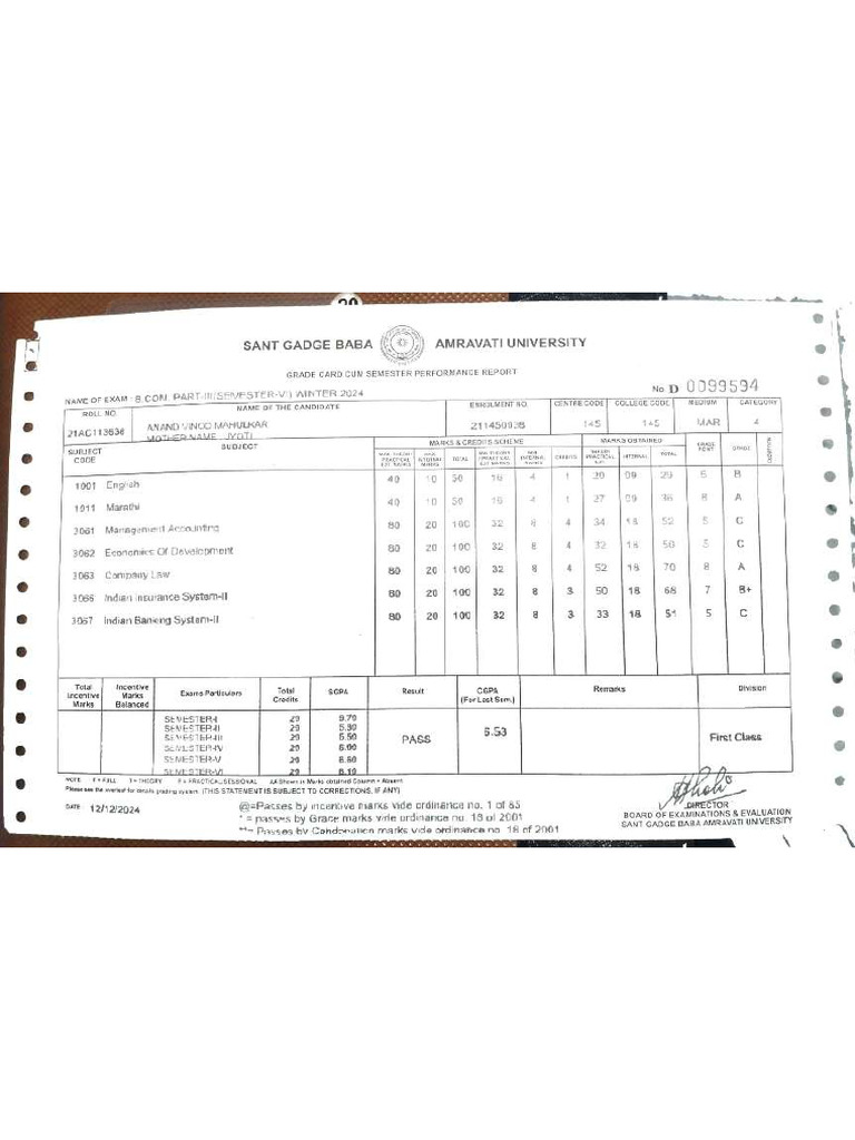 B.com Marksheet | PDF