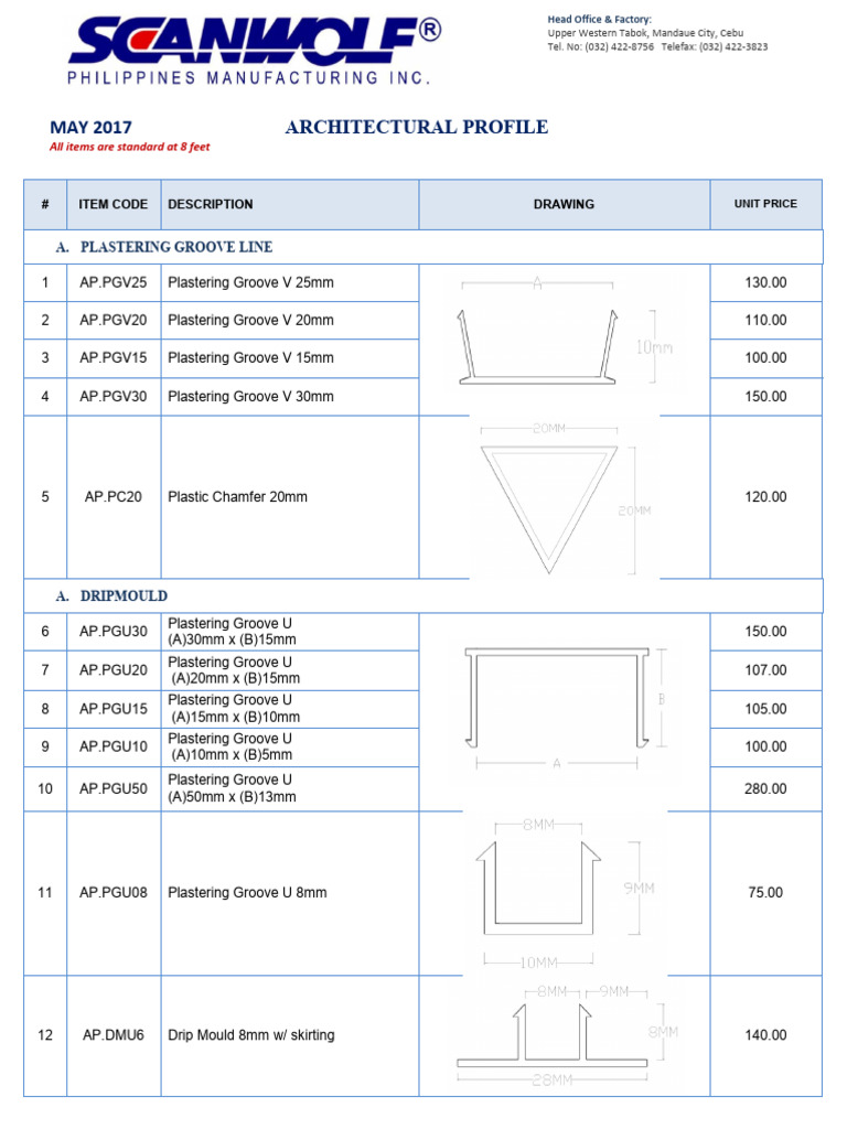 Architectural Profile Pricelist - 4-17-17 | PDF | Building Engineering ...