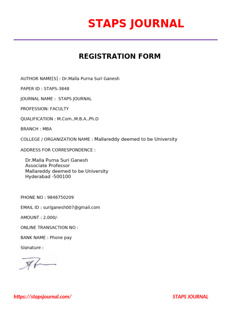 STAPS Resigstration Form | PDF