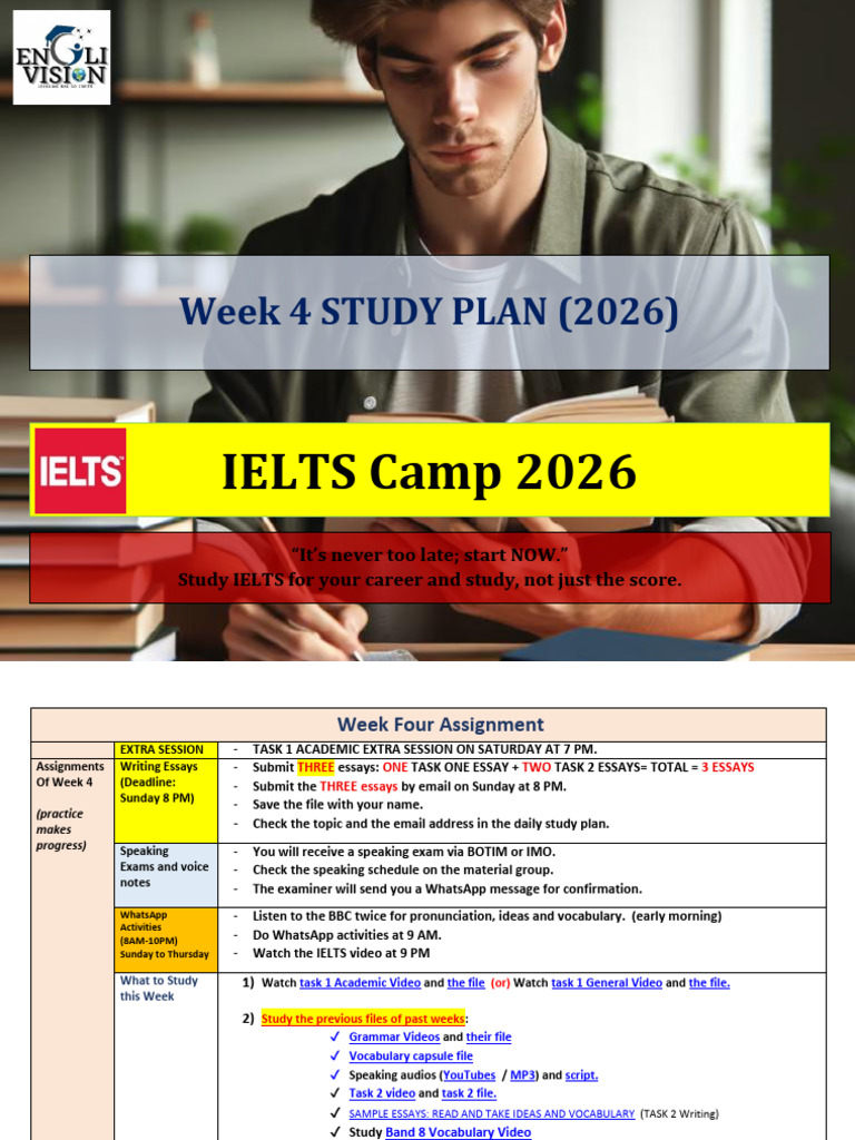 Week 4 Study Plan 2026 | PDF | International English Language Testing ...