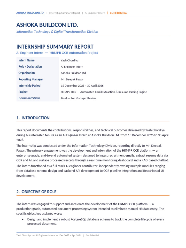 Yash Chordiya Internship Report | PDF | Postgre Sql | Databases