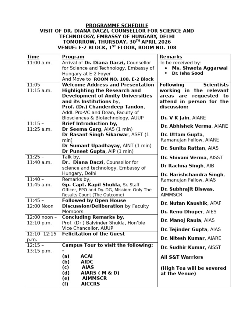 Programme Schedule - Visit | PDF