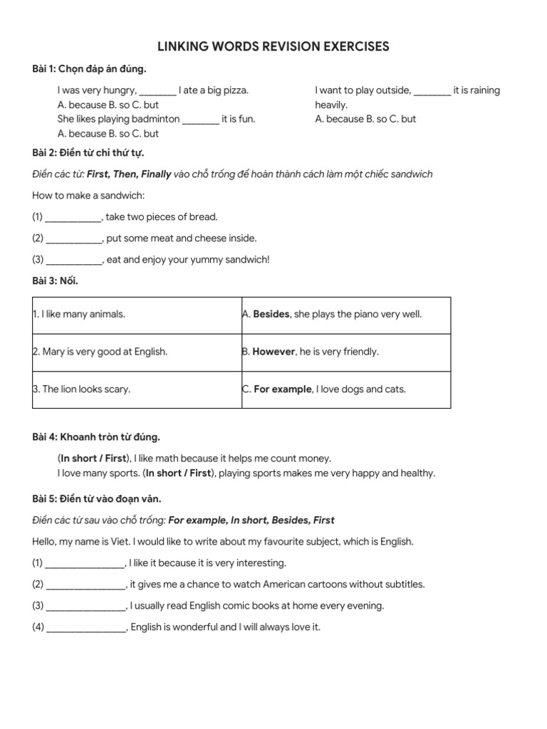 Linking Words Revision Exercises | PDF