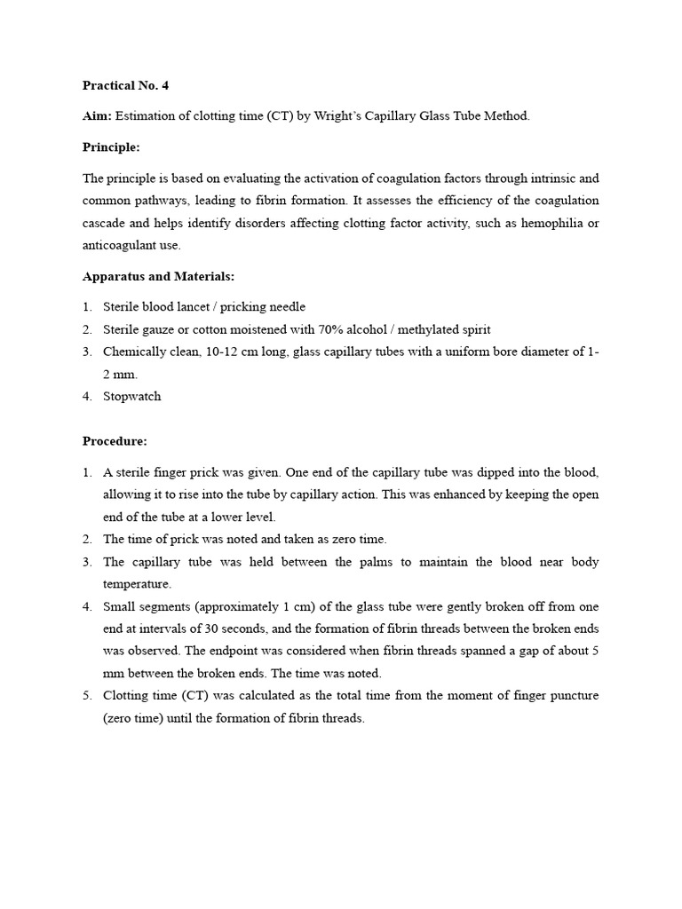 04. Estimation of Clotting Time | PDF | Coagulation | Blood