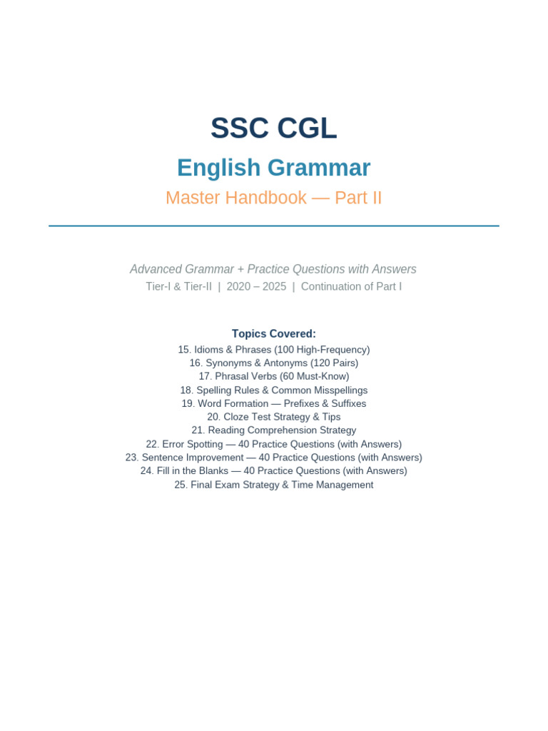 SSC CGL English Grammar Part2 | PDF | Part Of Speech | Linguistics