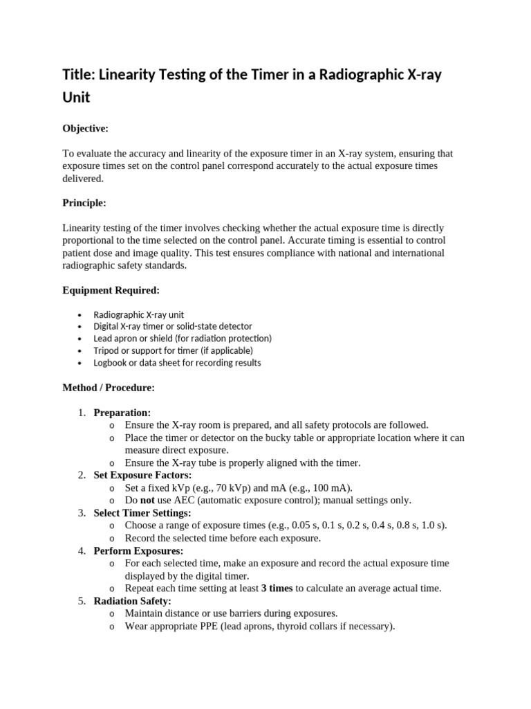 Practical of Linearity Testing of Timer | PDF | Radiography | Radiation ...