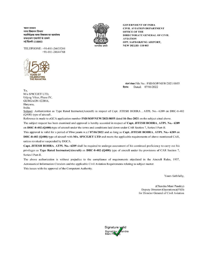 Capt Jitesh Bohra Tri-A Approval | PDF