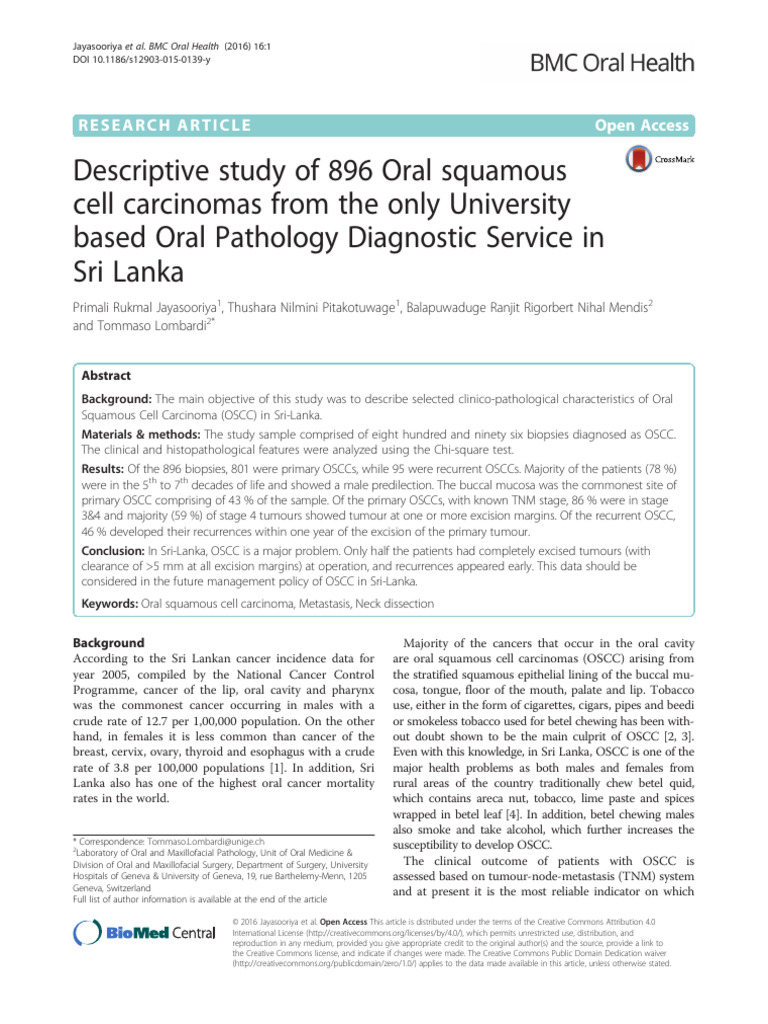 Descriptive Study of 896 Oral Squamous Cell Carcin | PDF | Medical ...