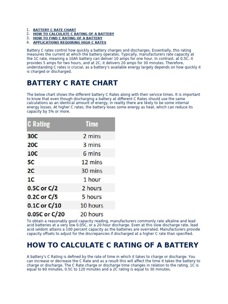 Battery c Rate Chart | PDF | Battery Charger | Electricity