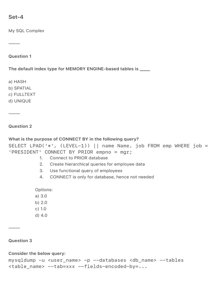 Set-4 | PDF | Table (Database) | Database Index