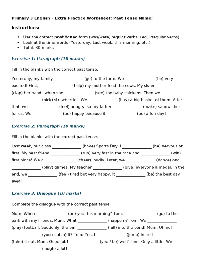 p3 Past Tense Exercise | PDF