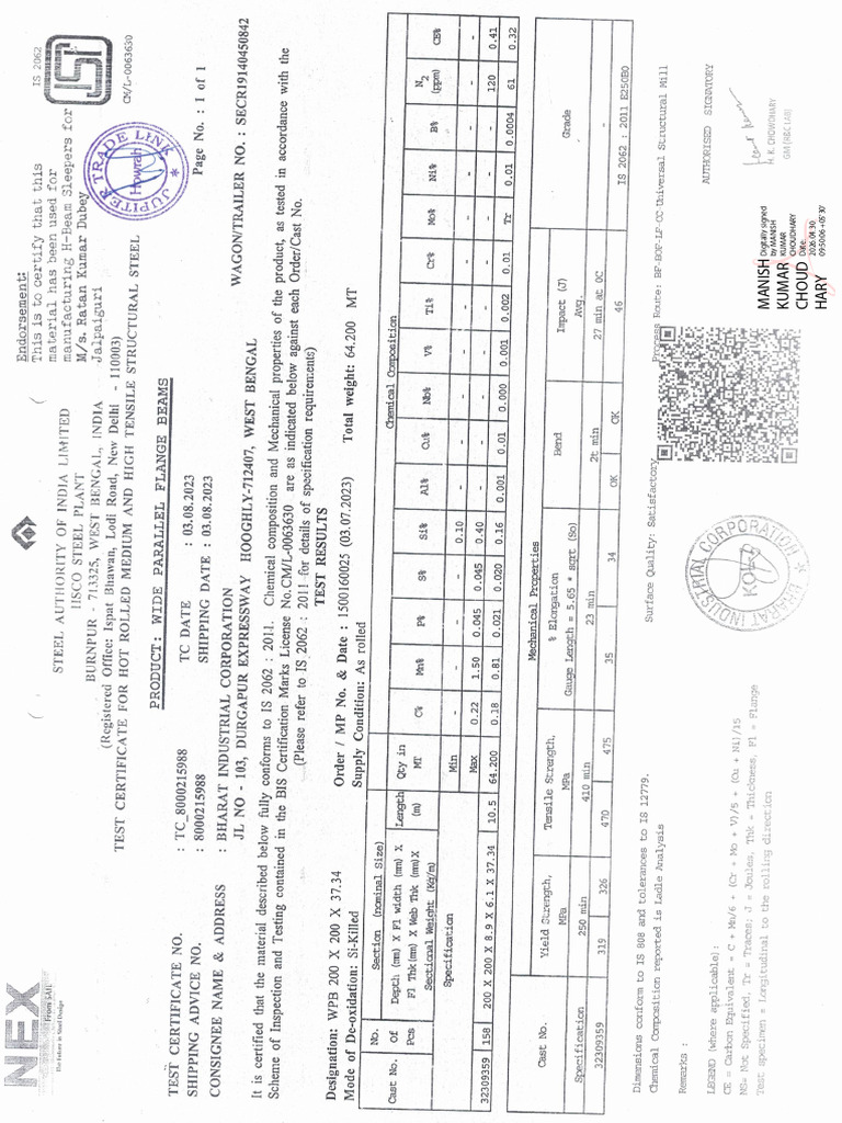Test Report of H Beam Material | PDF