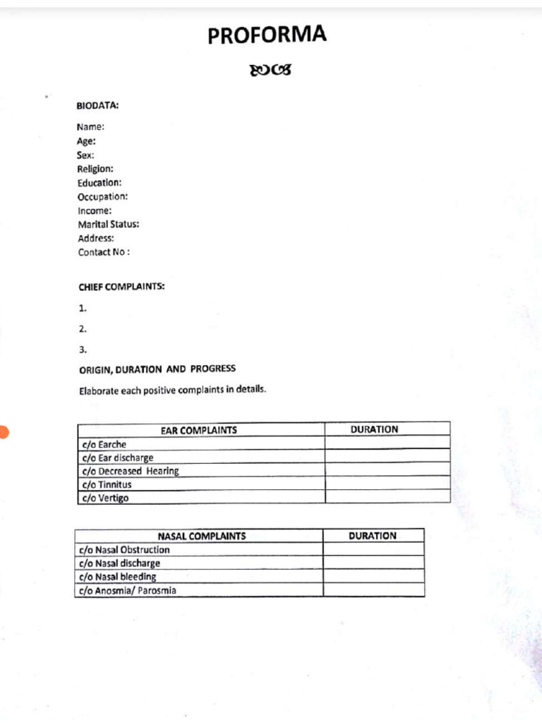 ENT Proforma 2 | PDF