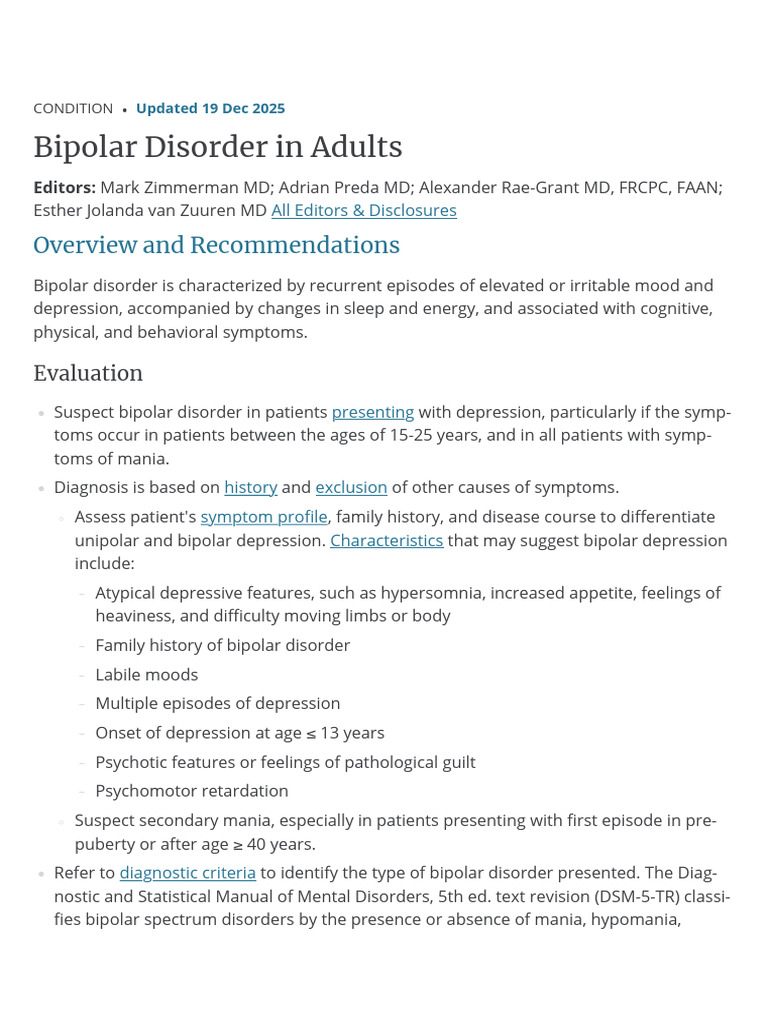 Bipolar Disorder in Adults - DynaMed | PDF | Bipolar Disorder | Mania