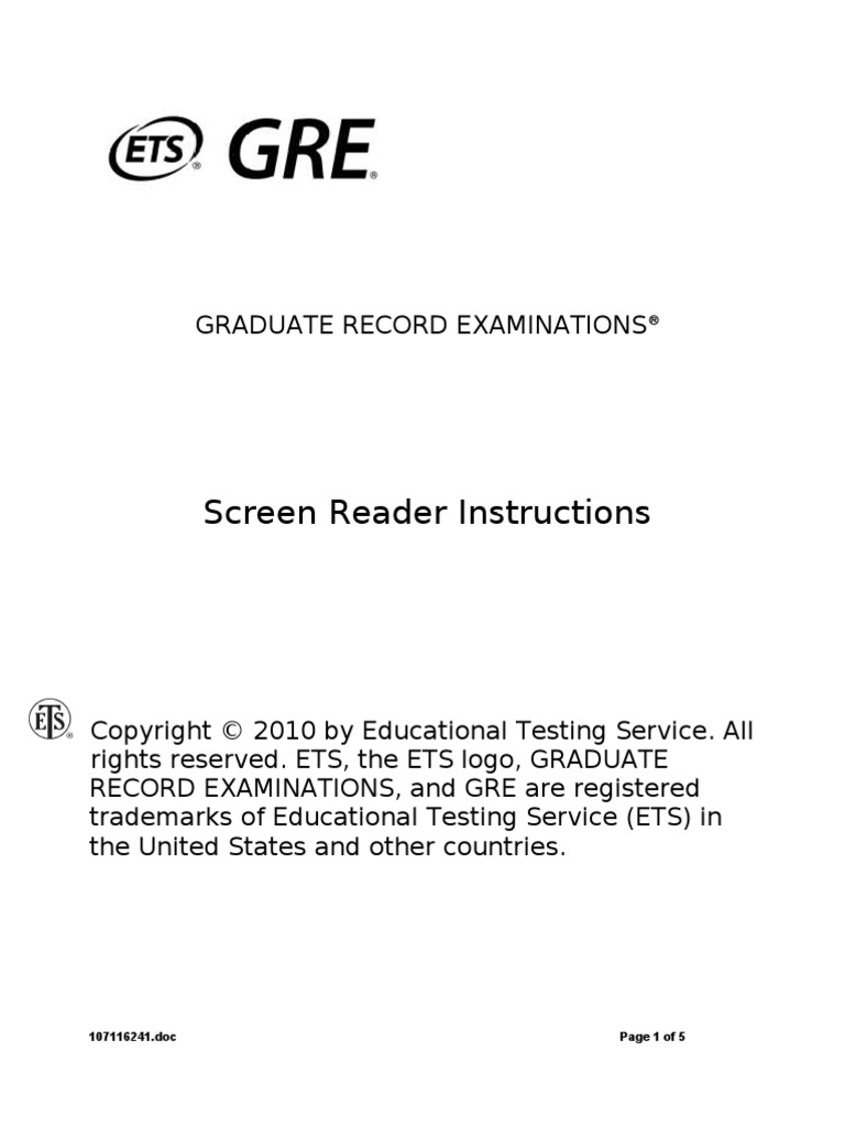 GRE Screen Reader Instructions | PDF | Graduate Record Examinations | Text