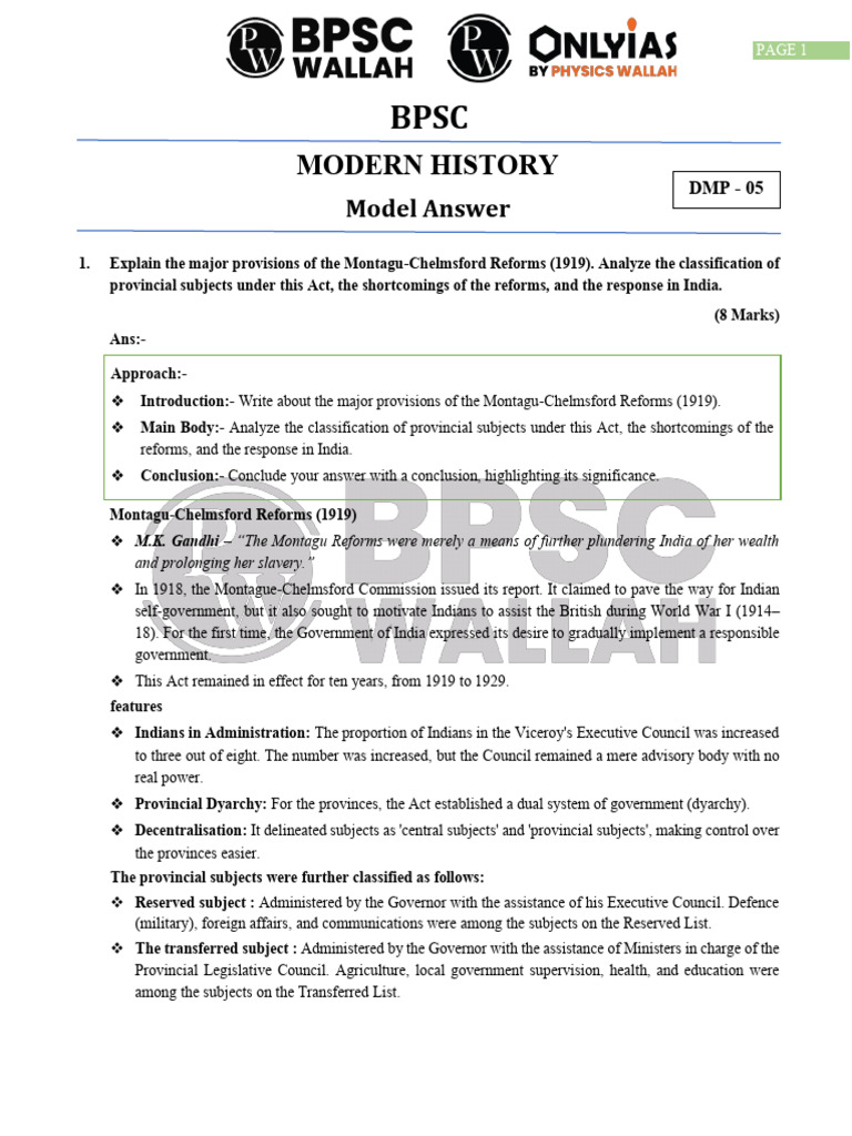DMP Modern History 05 - Mains Answer Sheet | PDF | Government | Governance
