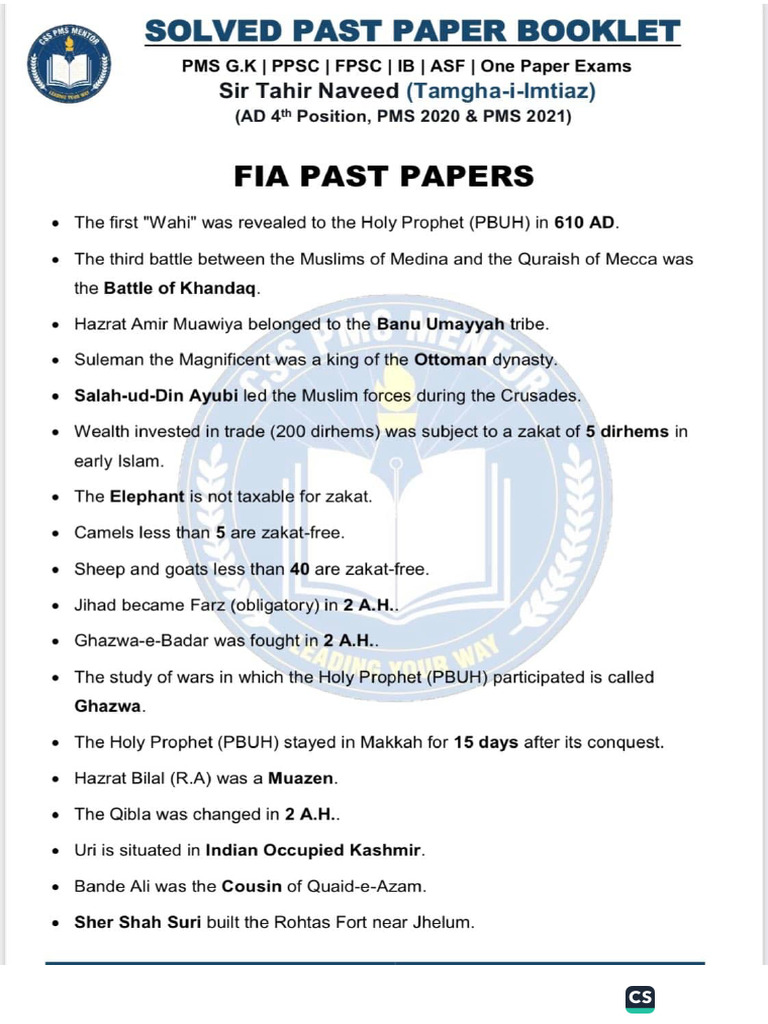 FIA Solved Past Paper Booklet | PDF