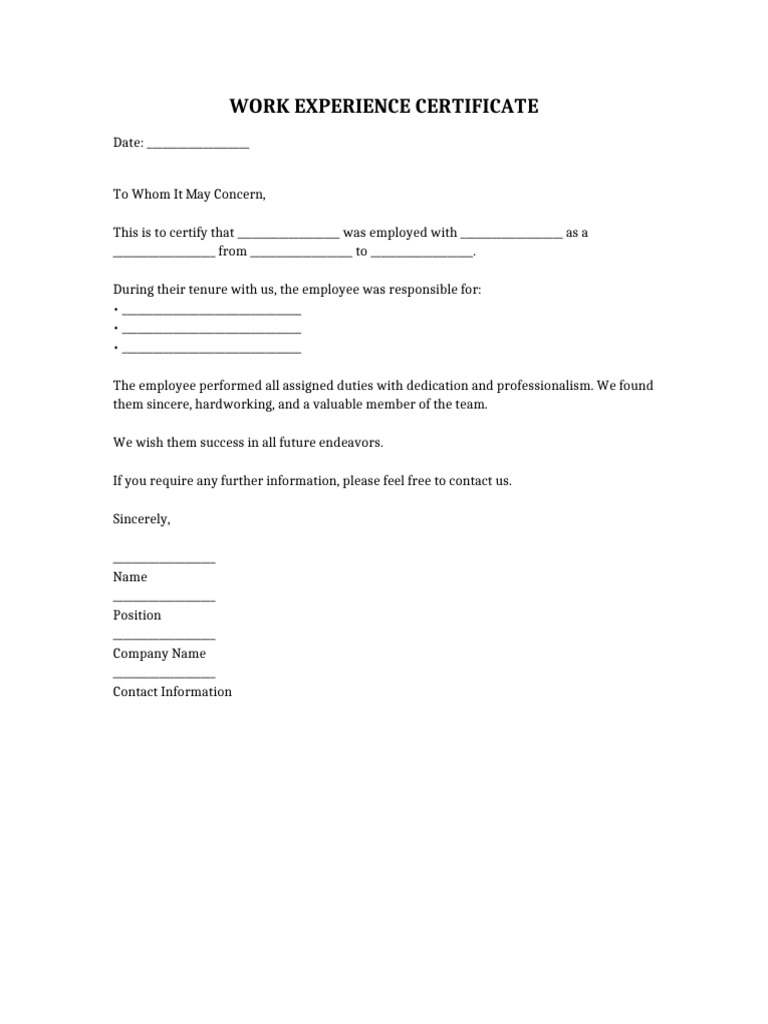 Work Experience Certificate Template-1 | PDF