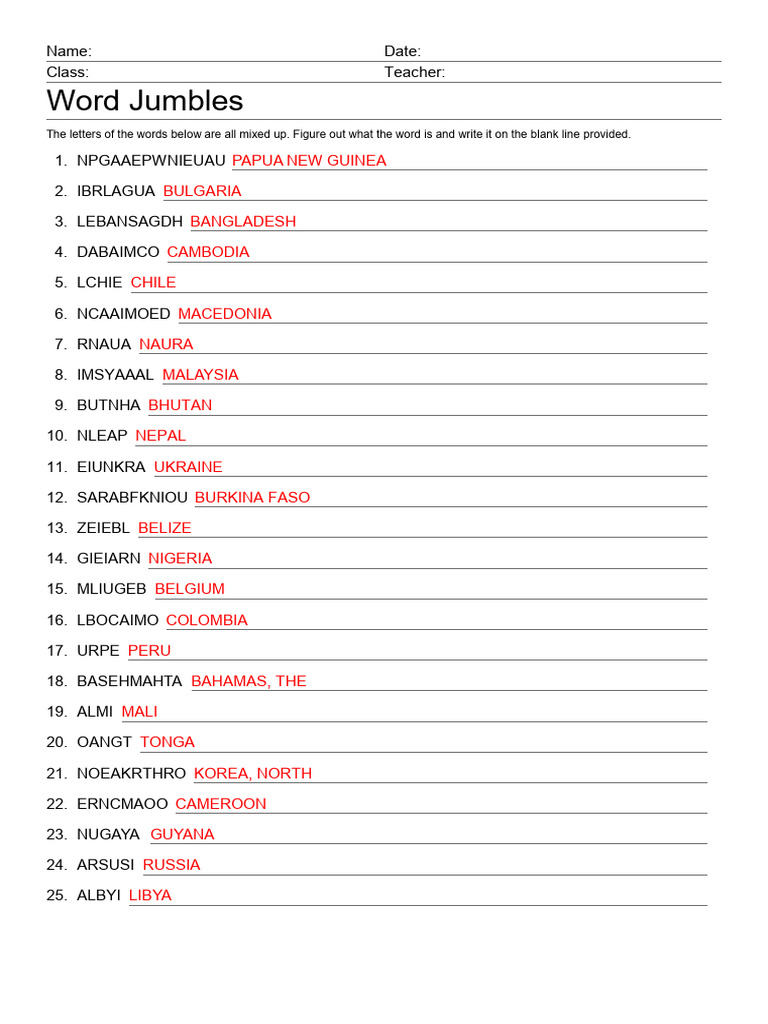Countries and Cities1KEY | PDF