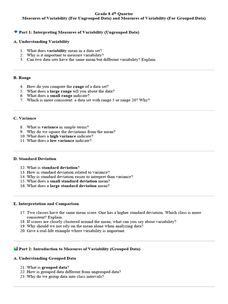 4th Quarter Lesson 1 and 2-1 | PDF | Variance | Standard Deviation