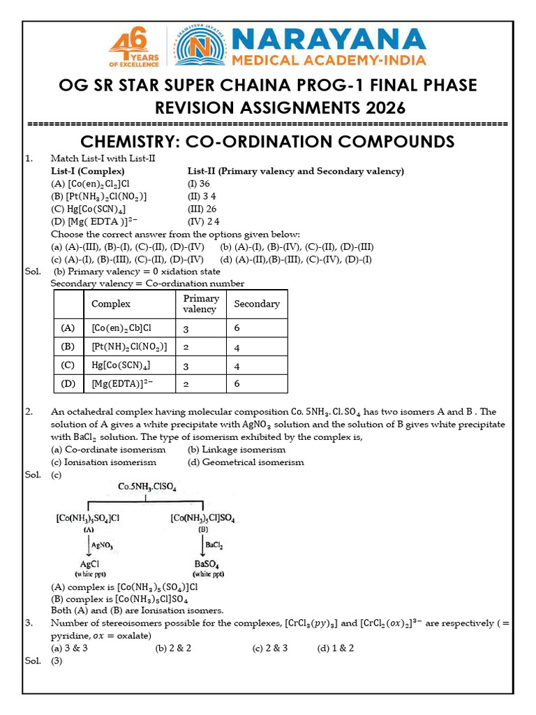 Co-Ordination Compounds Assignment | PDF | Coordination Complex | Isomer