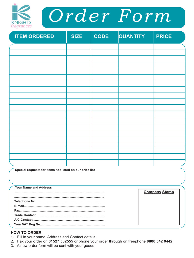 Knights Fragrance Order Form | PDF
