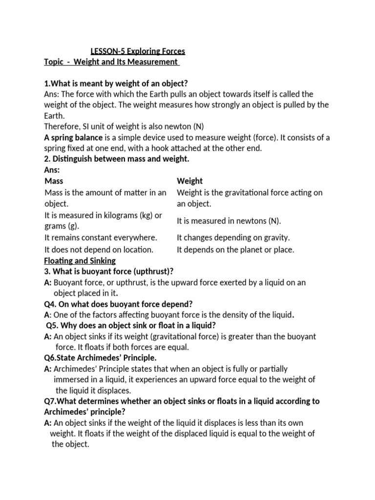 Exploring Forces Mass Ans Weight(Notes)2 | PDF | Buoyancy | Weight
