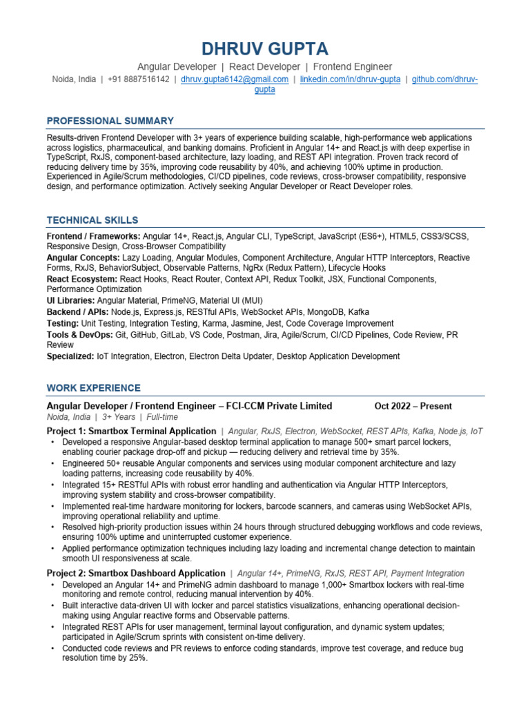 Dhruv Gupta Resume Frontend Developer | PDF | Computer Engineering ...