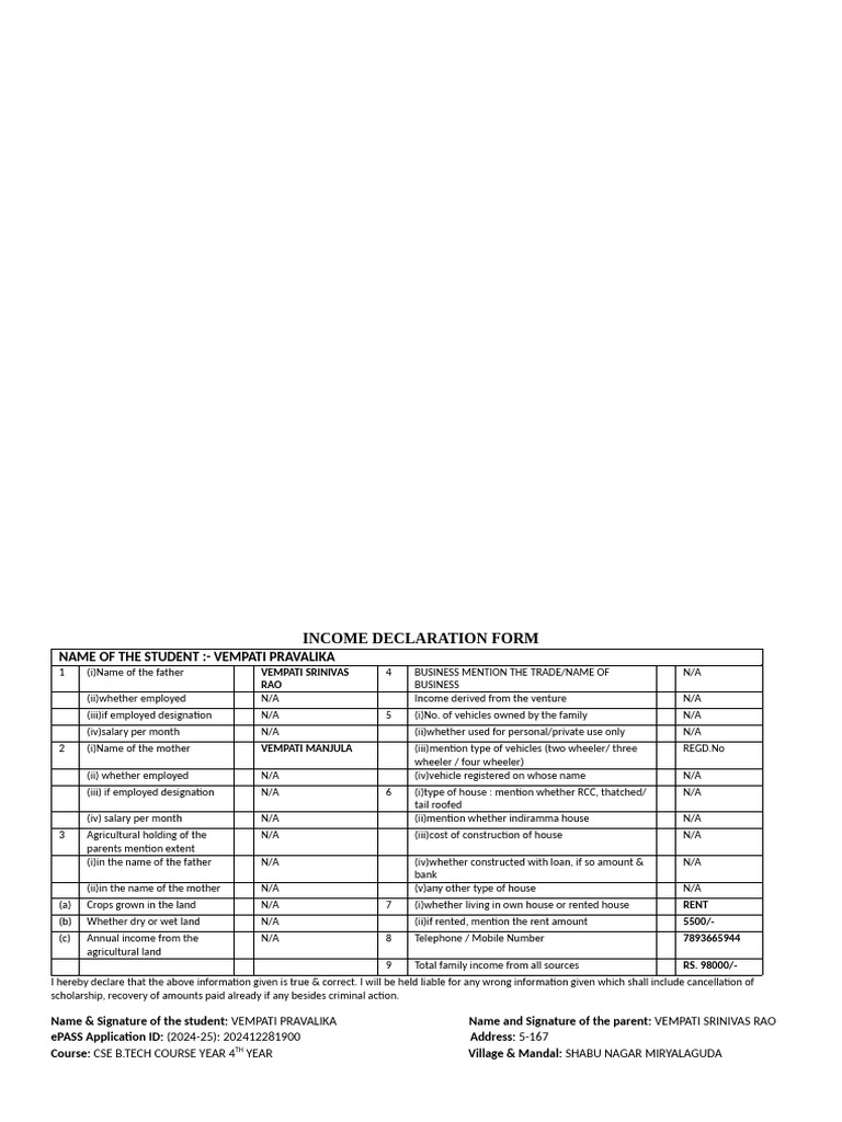 Income Declaration Form | PDF | Economies