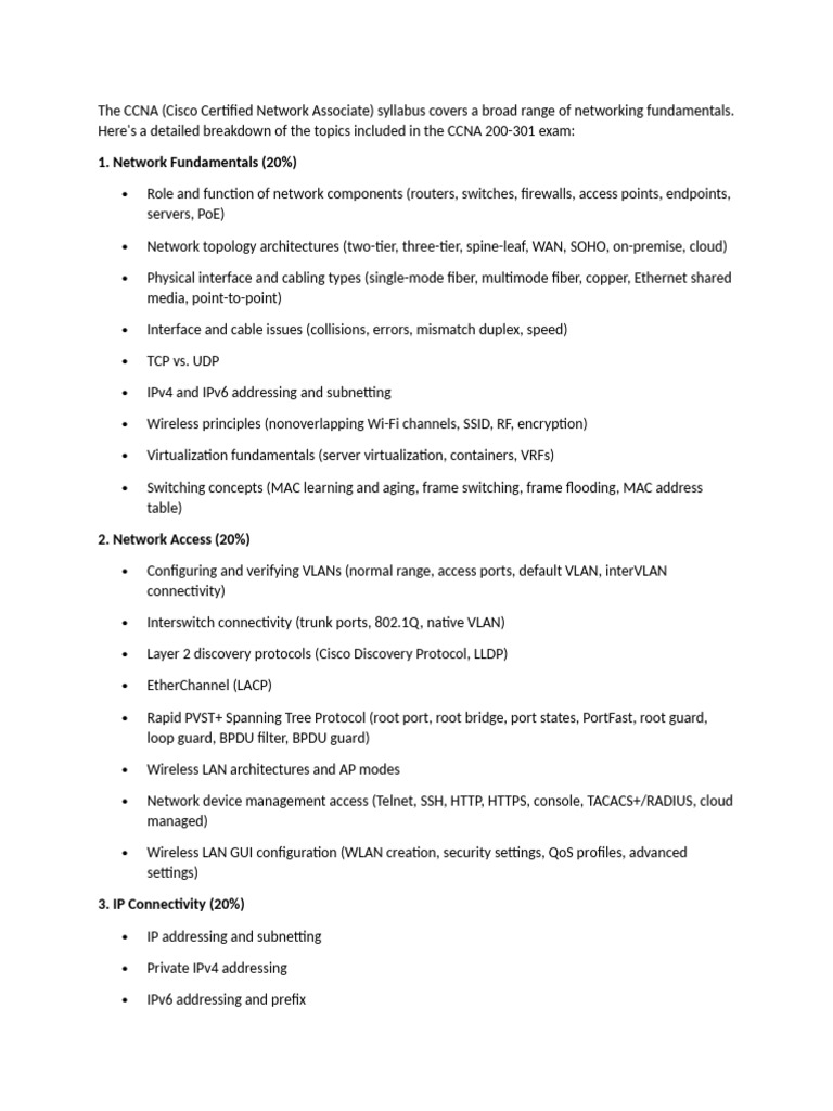 CCNA Sylabus | PDF | Computer Network | Cisco Certifications