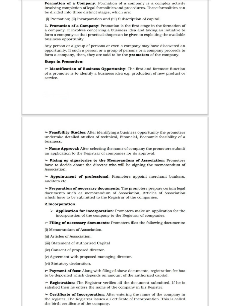 Formation of Company, Documents and Choice of Form of Business ...