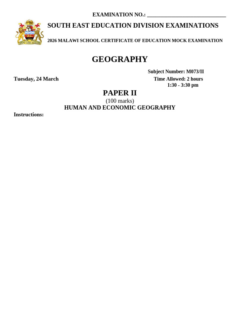 Geography II 2026 Seed Mock | PDF | Earth Sciences | Natural Environment