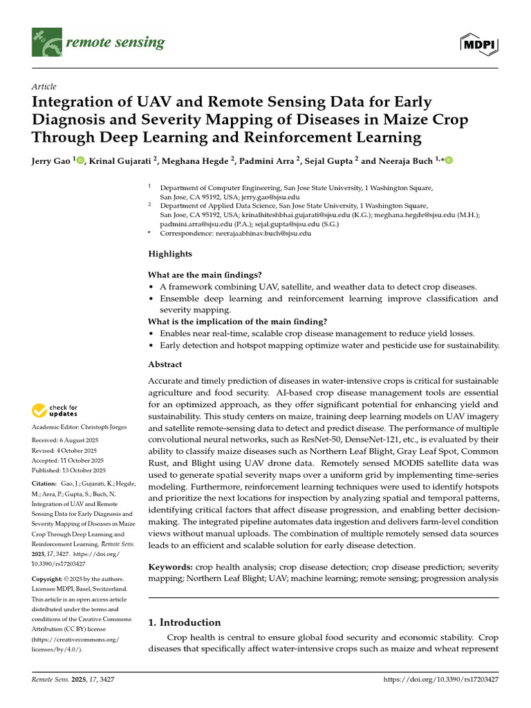 Integration of UAV and Remote Sensing Data for Early Diagnosis and ...