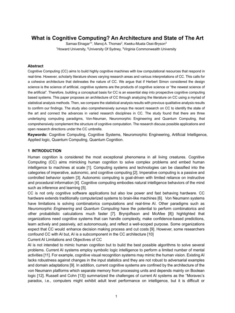 Cognitive Computation | PDF | Cognition | Artificial Intelligence
